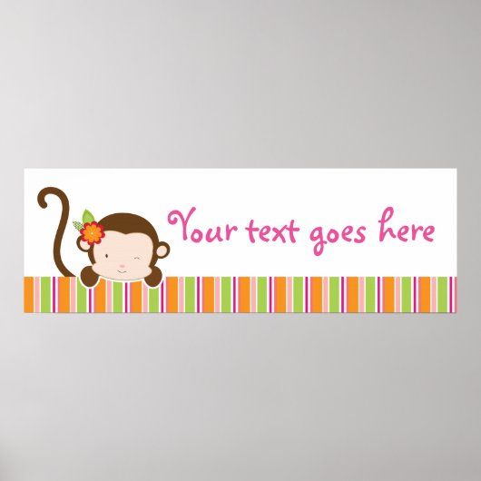 Peek A Boo Pink Girl Monkey Baby shower Banner Poster (Voorkant)