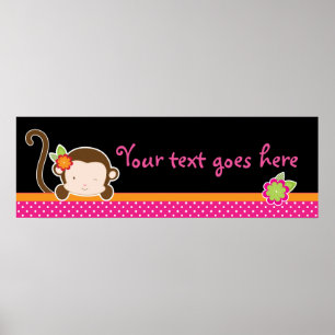 Peek A Boo Pink Girl Monkey Safari Oerwoud Banner Poster