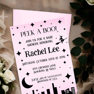 Peek a Boo Roze Halloween Baby shower Invitation Kaart