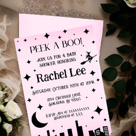 Peek a Boo Roze Halloween Baby shower Invitation Kaart