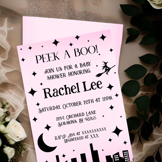 Peek a Boo Roze Halloween Baby shower Invitation Kaart