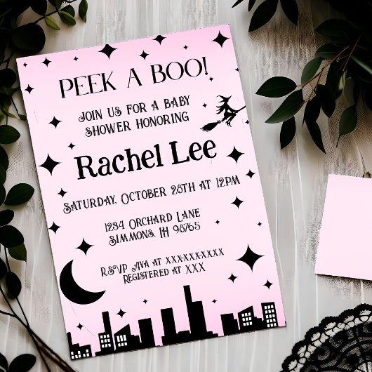 Peek a Boo Roze Halloween Baby shower Invitation Kaart