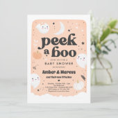 Peek A Boo Schattige Peach Ghost Baby shower Kaart (Staand voorkant)