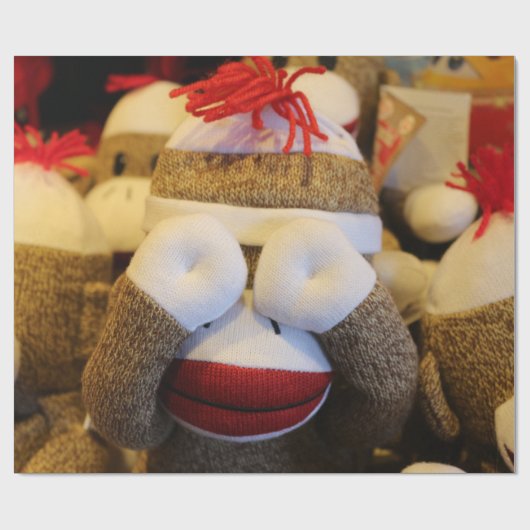 Peek-a-boo Sock Monkey Cadeaupapier (Vlak)