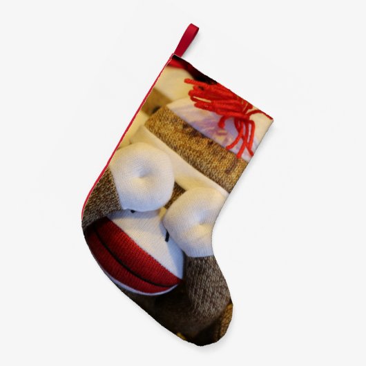 Peek-a-boo Sock Monkey Kleine Kerstsok (Voorkant (Hangend))