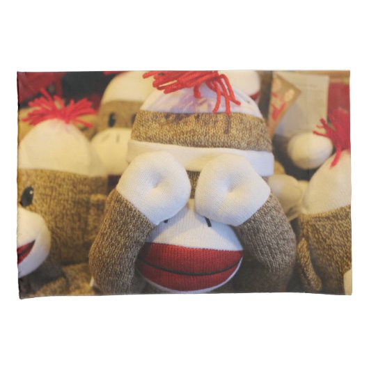 Peek-a-boo Sock Monkey Kussensloop (Voorkant-Rechts)