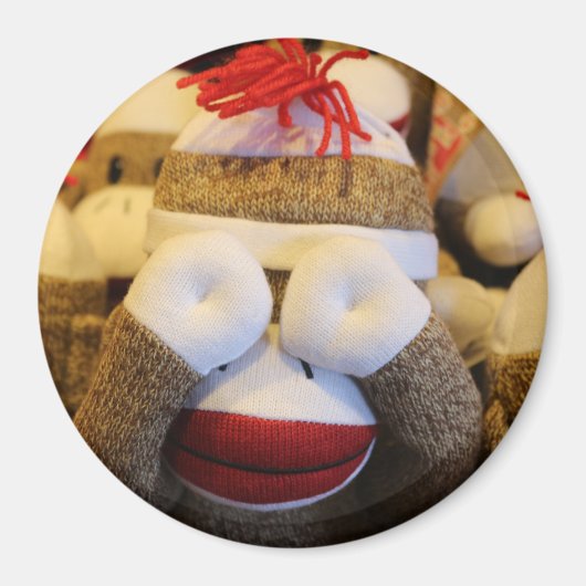 Peek-a-boo Sock Monkey Magneet (Voorkant)