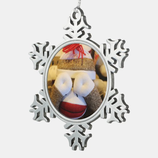 Peek-a-boo Sock Monkey Tin Sneeuwvlok Ornament (Rechts)