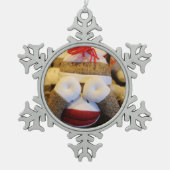 Peek-a-boo Sock Monkey Tin Sneeuwvlok Ornament (Voorkant)