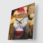 Peek-a-boo Sock Monkey Vierkante Klok (Hoek)