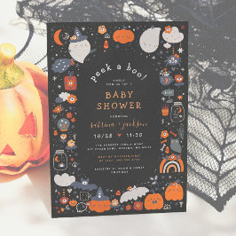 Peek A Boo Spooky Boho Halloween Baby Shower Kaart