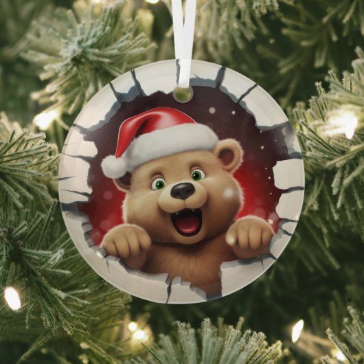 Peek-a-Boo Teddybeer Kerstversiering Glas Ornament (Insitu)