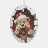 Peek-a-Boo Teddybeer Kerstversiering Glas Ornament (Voorkant links)