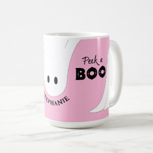 Peek a Book Gepersonaliseerde Ghost Pink Halloween Koffiemok
