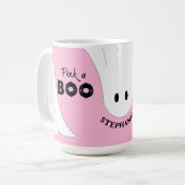 Peek a Book Gepersonaliseerde Ghost Pink Halloween Koffiemok (Voorkant links)