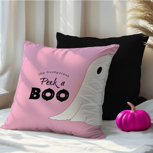 Peek a Book Gepersonaliseerde Ghost Pink Halloween Kussen