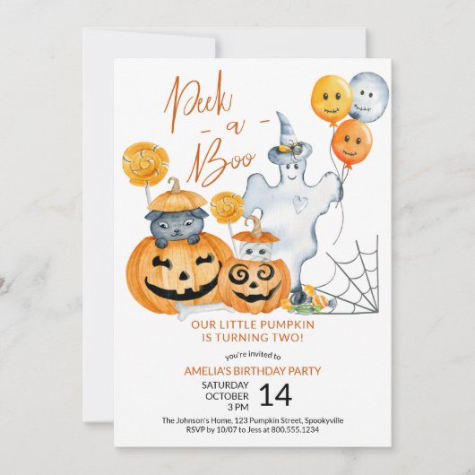 Peek een Boo kleine pompoen draaien twee 2e verjaa Kaart (Voorkant)