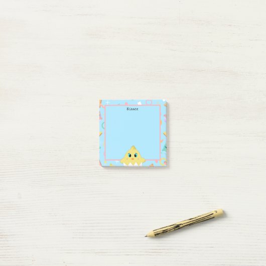 Peekaboo Blue Baby Chick Post-it® Notes (Op bureau)