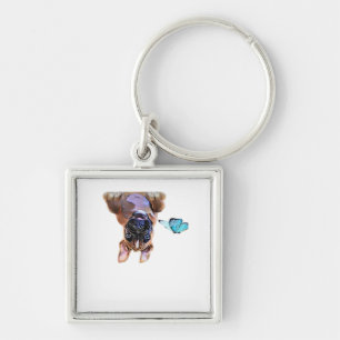Peekaboo Boxer met vlinders Sleutelhanger