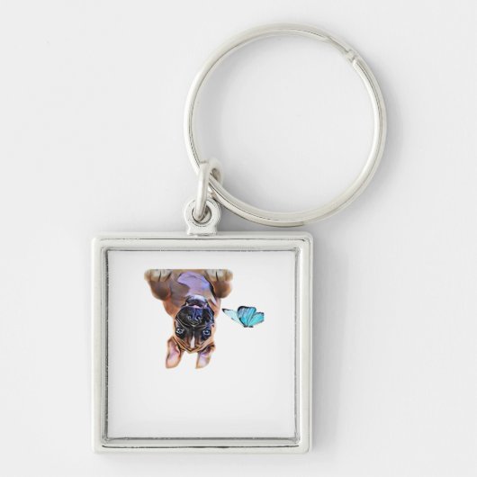 Peekaboo Boxer met vlinders Sleutelhanger (Voorkant)