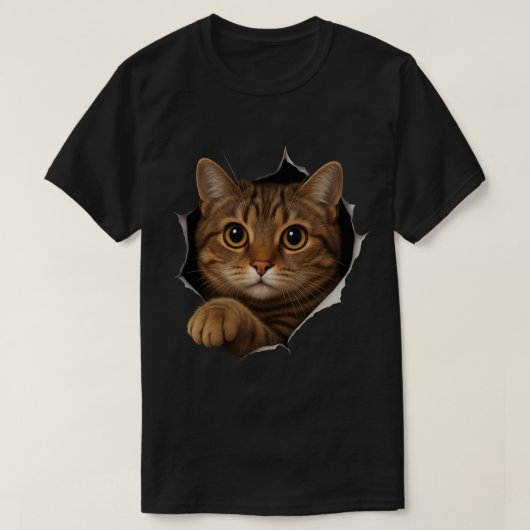 Peekaboo Cat Design – Schattigee 3D Illusion Kat A T-shirt (Design voorkant)