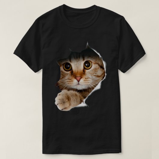 Peekaboo Cat Torn Fabric 3D Realistic Art T-shirt (Design voorkant)