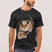 Peekaboo Cat Torn Fabric 3D Realistic Art T-shirt (Voorkant)