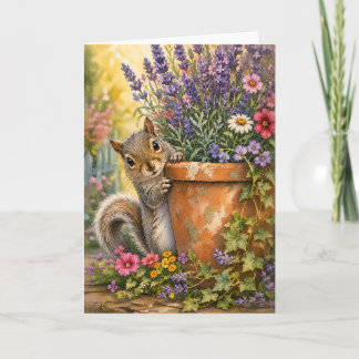 Peekaboo Eekhoorn Bloempot Watercolor Blanco Kaart