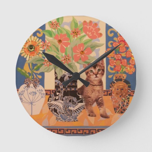 Peekaboo Kitten: Cute Kat Clock Ronde Klok (Voorkant)