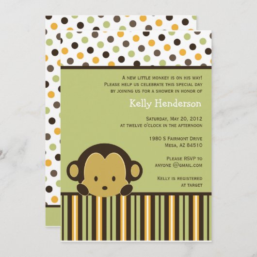 Peekaboo Monkey Invitation Kaart (Voorkant / Achterkant)