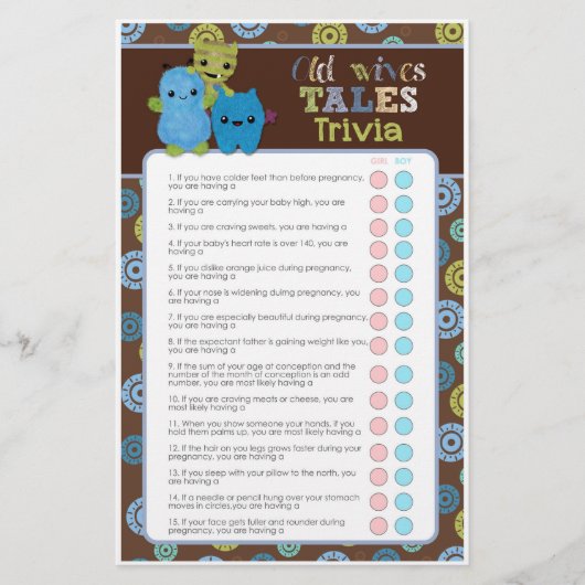 PeekaBoo Monsters Baby shower Game Old Wives' Tale Flyer (Voorkant)