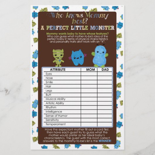 PeekaBoo Monsters Baby shower Game Perfect Baby (Voorkant)