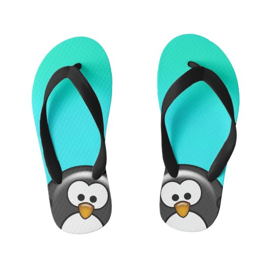 Peekaboo Penguin Aqua Kinder Teenslippers (Voetbed)