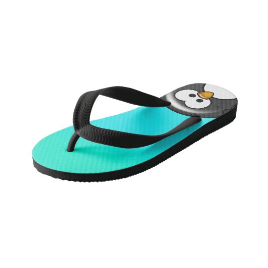 Peekaboo Penguin Aqua Kinder Teenslippers (Schuin)