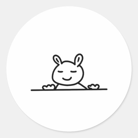 Peekaboo Rabbit Cartoon Sketch Classic Ronde Sticker (Voorkant)