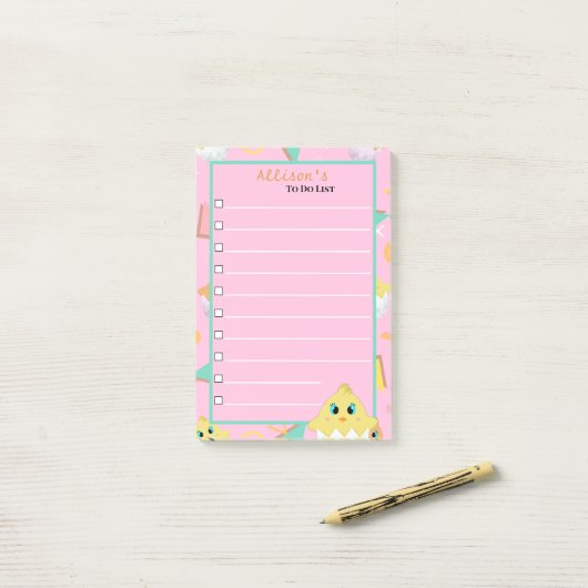 Peekaboo Roze Baby Chick Notes (Op bureau)