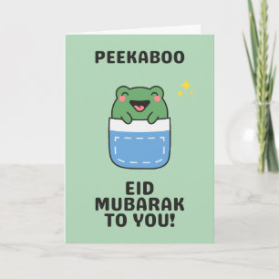 Peekaboo Schattigee kikker Kawaii Eid Mubarak Kaar Feestdagen Kaart