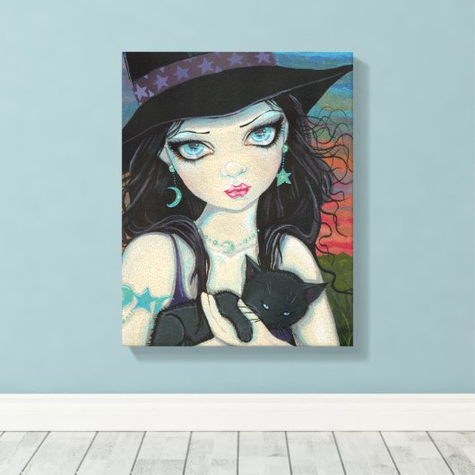 Peekaboo Witch en Black Cat Canvas Print (Insitu (Houten vloer))