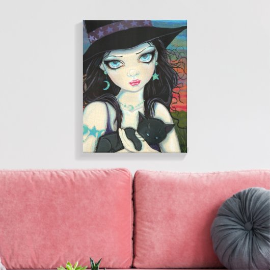 Peekaboo Witch en Black Cat Canvas Print (Insitu (Woonkamer))