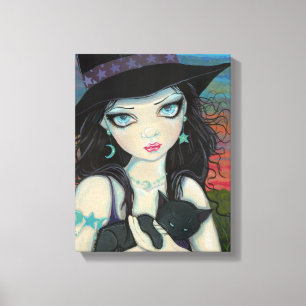 Peekaboo Witch en Black Cat Canvas Print
