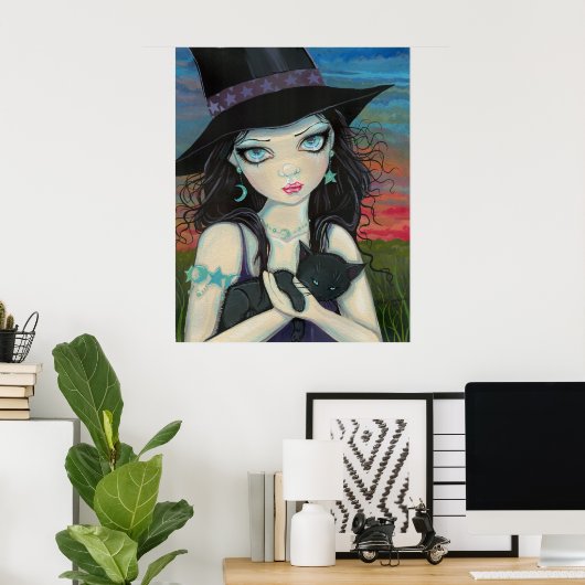 Peekaboo Witch en Cat Poster (Thuiskantoor)