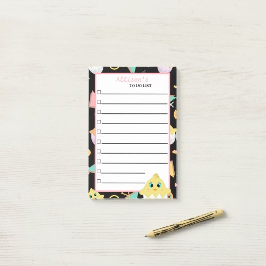 Peekaboo Zwart Baby Chick Notities Post-it® Notes (Op bureau)