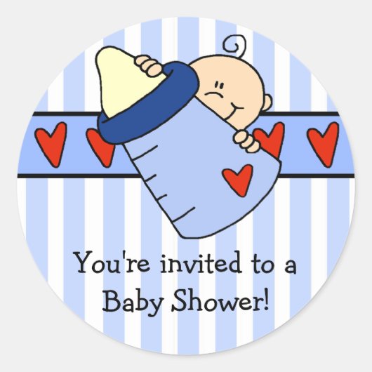 Peeking Baby Boy & Bottle Baby shower Sticker (Voorkant)