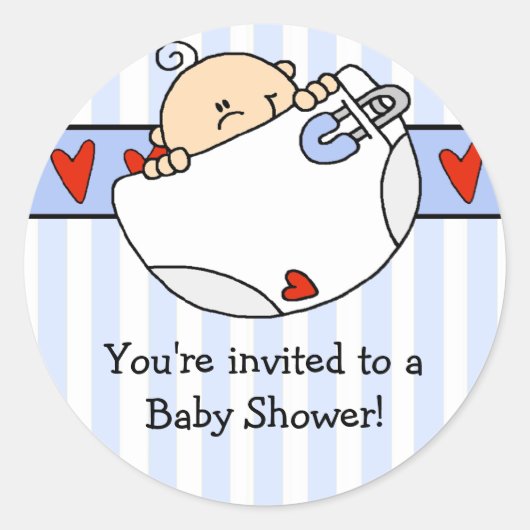 Peeking Baby Boy & Luier Baby shower Sticker (Voorkant)
