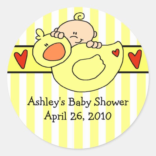 Peeking Baby & Duck Baby shower Sticker (Voorkant)