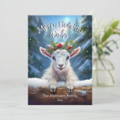 Peeking Baby Geit Winter Wonderland Forest Merry Feestdagenkaart (Staand voorkant)
