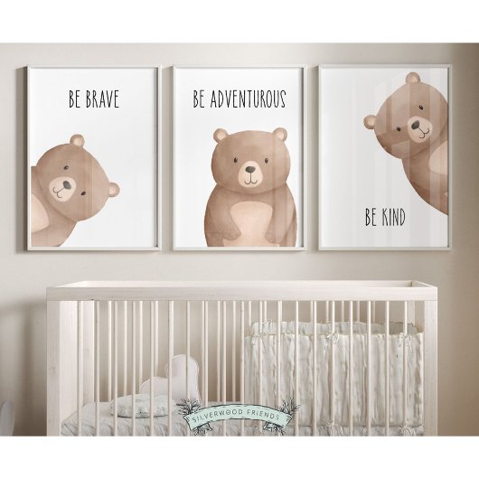 Peeking Beer Nursery Prints Set van 3 Affirmaties