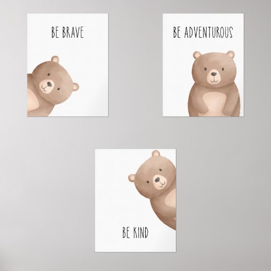 Peeking Beer Nursery Prints Set van 3 Affirmaties (Voorkant)