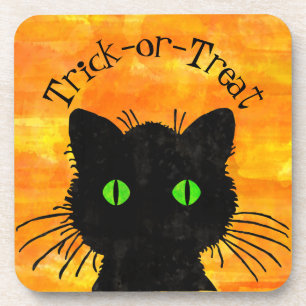 Peeking Black Cat Halloween Waterverf Design Bier Onderzetter