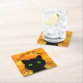 Peeking Black Cat Halloween Waterverf Design Kartonnen Onderzetters (Insitu)